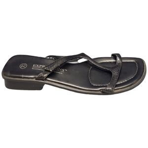 Expressions Snake Skin‎ Sandals Womens Size 7.5 Black Metallic Leather Slip On